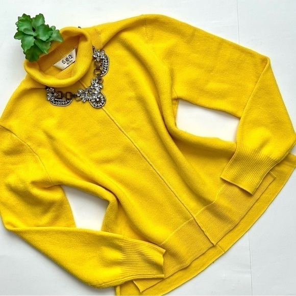 Sea New York Sweaters - Sea New York Nora Turtleneck Mock Neck Sweater Yellow Wool Size Small